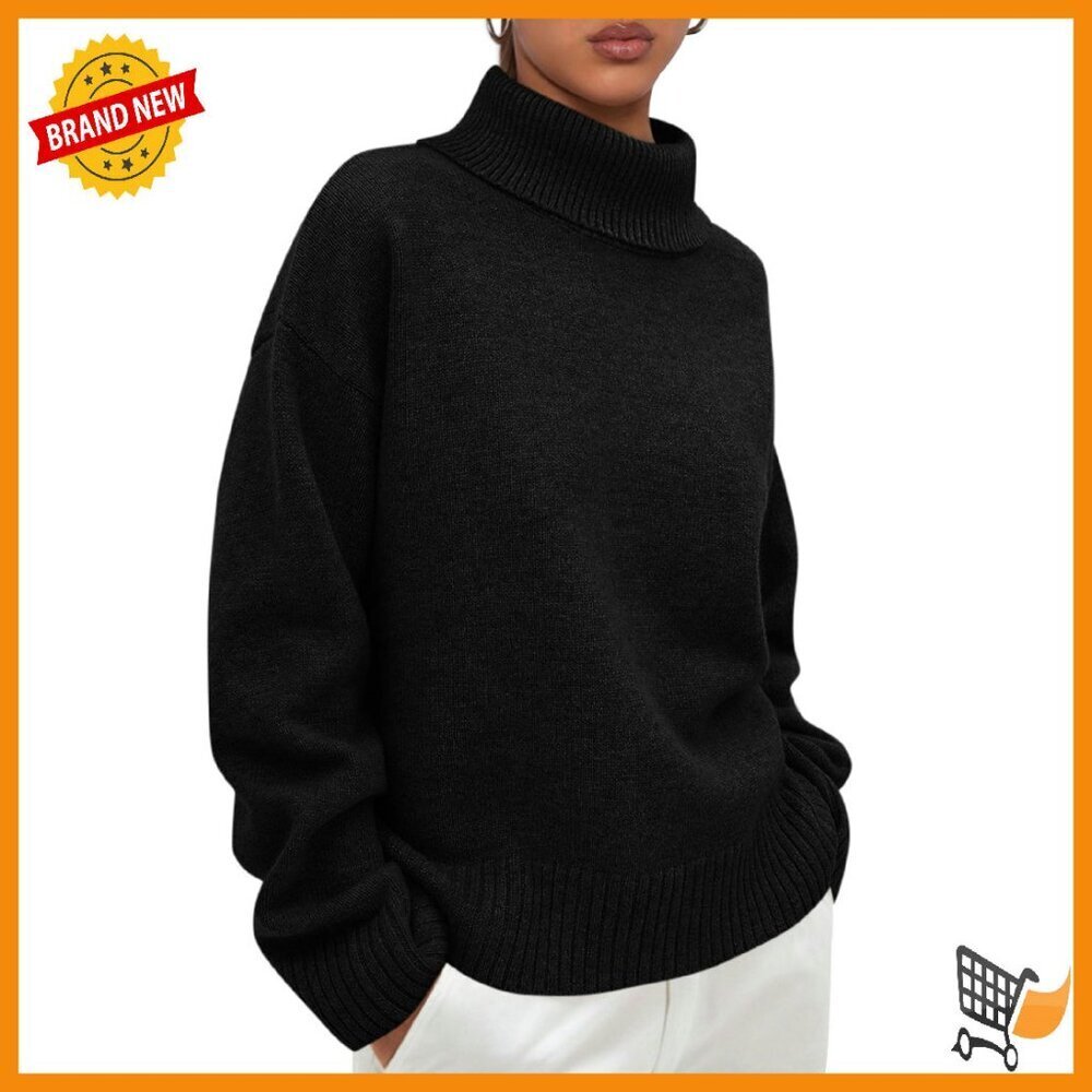 Chunky Knit Turtleneck Sweater Women's Loose Fit Pullover Long Sleeve